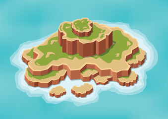 Isometric natural green grassy island