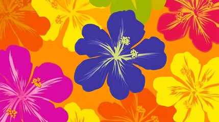 Blank wishcard Hawaiian tropical motifs vibrant floral designs no text culturally respectful and Adobe Stock compliant