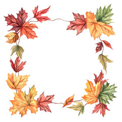 Square frame made of colorful autumn leaves with detailed veins and natural shades.