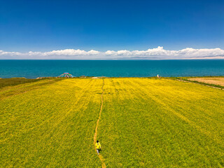 Iconic aerial view on Qinghai Lake, Hainan Tibetan Autonomous Prefecture, Qinghai Province