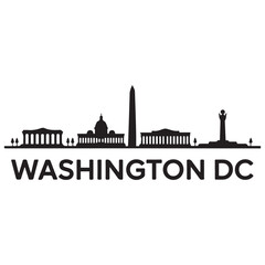 Vector Washington DC skyline. Travel Washington DC famous landmarks. Business and tourism concept for presentation, banner, web site. Vector black silhouette. with white background