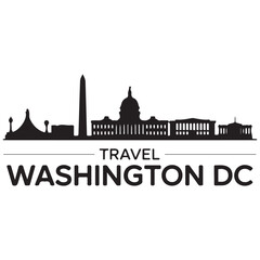 Obraz premium Vector Washington DC skyline. Travel Washington DC famous landmarks. Business and tourism concept for presentation, banner, web site. Vector black silhouette. with white background