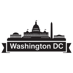 Vector Washington DC skyline. Travel Washington DC famous landmarks. Business and tourism concept for presentation, banner, web site. Vector black silhouette. with white background