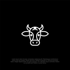 Stylized Outline Depiction of a Bovine Face in Graphic Form on a Jet Black Backdrop, Emphasizing Minimalism and Modern Aesthetics in Animal Representation Art 158