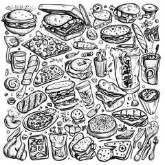 Collection of Cartoon Vector Icons Illustrating Junk Food Items for Various Design Projects