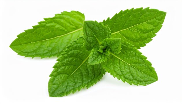 Fresh mint leaves on white background with full depth of field for herbal, tea, or beverage concept