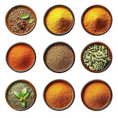 Colorful spice collection in bowls