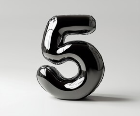 A black number five stands upright. Its surface is shiny and smooth.