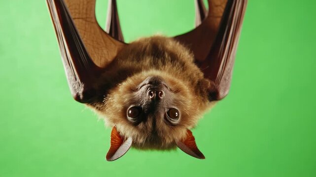 Hanging bat close-up on green screen for educational wildlife videos