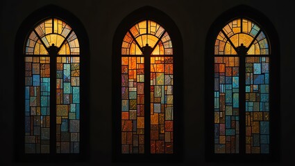 Stunning stained glass windows displaying vibrant colors and intricate designs, illuminating the space beautifully.