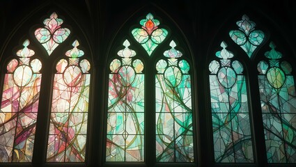 Stunning stained glass windows showcasing intricate designs and vibrant colors, illuminating a historic space beautifully.