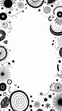 Hand-drawn doodle patterns in black and white, playful and creative background with plenty of white space


