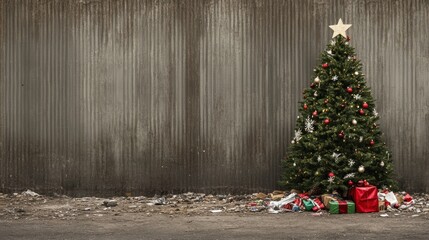 Christmas Tree in Urban Decay: A poignant juxtaposition of festive cheer and urban desolation.