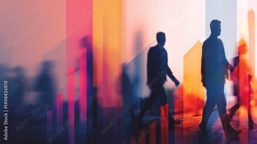 Aufkleber abstract teamwork concept with blended shapes and dynamic figures
