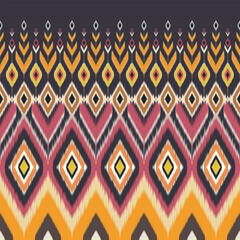 Colorful geometric pattern with diamond shapes and abstract floral motifs