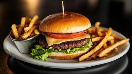 Juicy Beef Burger with Crispy French Fries: A Gourmet Delight