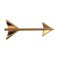 Sleek Arrow with Reflective Surface in Metallic Gold Isolated on Transparent Background