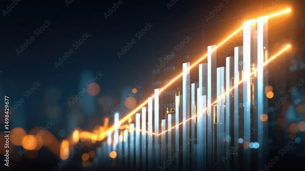 Aufkleber financial growth visualization: a dynamic digital rendering of a glowing growth chart. illustrating 