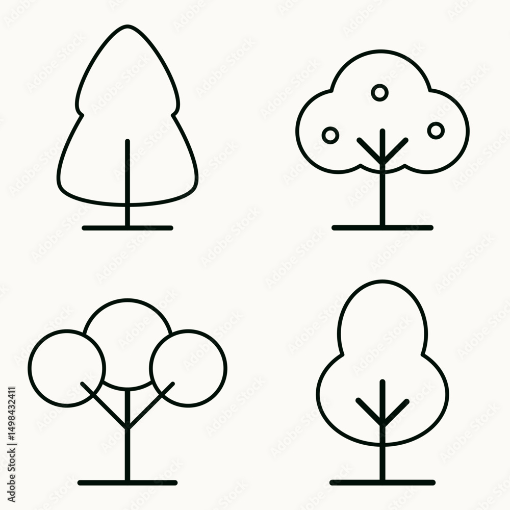 Poster clean vector illustration of tree symbols with modern circular design for eco and nature concepts