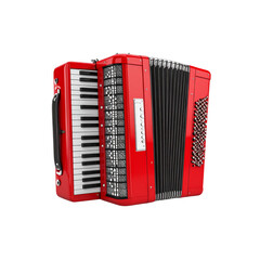 Red accordion musical instrument isolated on 3d art on transparent background