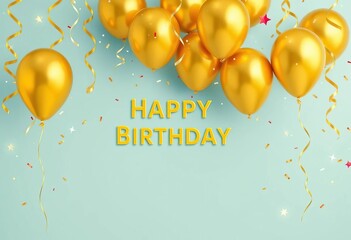 Golden balloons & confetti burst vector happy birthday card design, vector, invitation