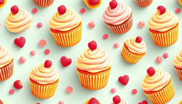 Delightful cupcake seamless pattern, ideal for backgrounds or wrapping paper Pastel colors, plenty of empty space, repeat, wrapping paper