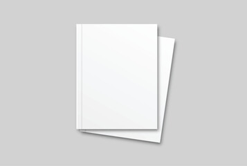 Vector realistic 3d magazine mockup with white blank cover isolated on background. For the business presentation magazine, notebook, booklet, brochure, catalogue or a publisher advertising corporate
