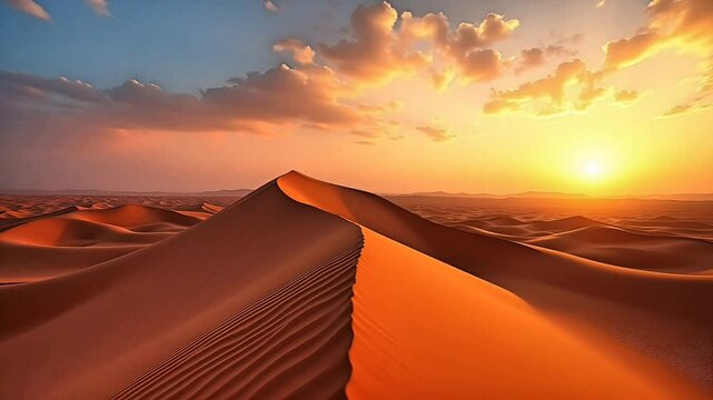 "Sahara Desert Dunes at Sunrise" &ndash; Highlights the vastness and color changes of the desert. Suitable for marketing or business purposes