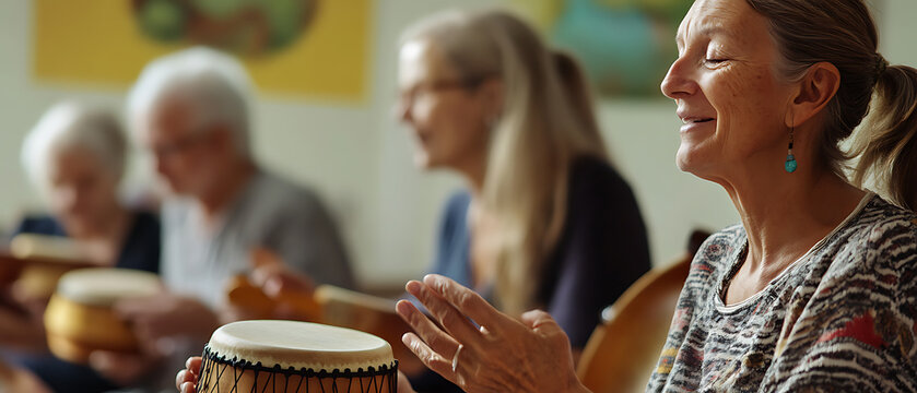 Group of People Engaging in Drumming Activity - Powered by Adobe