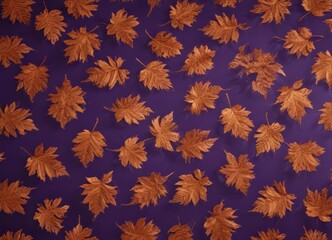 Intricate dry orange metallic leaf pattern against deep violet  Elegant, autumnal feel , element, geometric, vintage