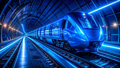 Obraz premium Abstract Illustration of Modernistic Bullet Train in Subway