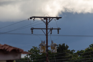 high voltage power line and sky