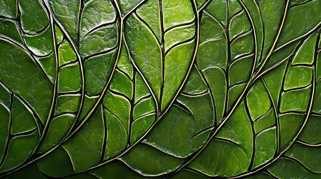 Intricate leaf pattern design in deep green tones.