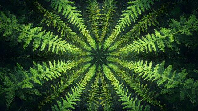 A symmetrical pattern of fern fronds.