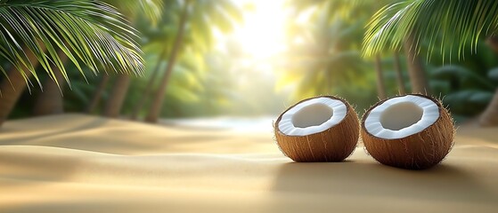 Obraz premium Tropical beach coconuts sunset