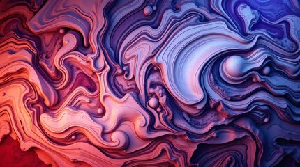 Fototapeta premium Abstract red and blue seamless pattern with swirling water wave lines and decorative light curves textile or wallpaper design.