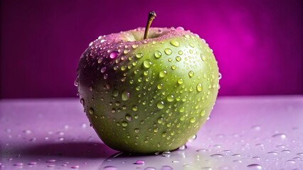 green apple with water drops