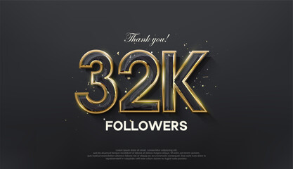 Golden line thank you 32k followers, with a luxurious and elegant gold color.