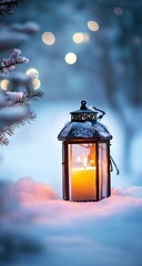 Snowy Winter Lantern Candlelight.