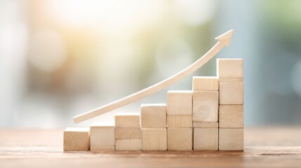 Wooden blocks stacked in ascending order with growth arrow