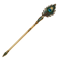A Satin Gold Arrow with Peacock Feather Inlays Otto Isolated on Transparent Background