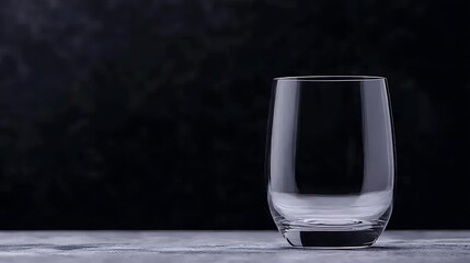 Clear glass tumbler on a textured surface with a dark background, ideal for beverage photography