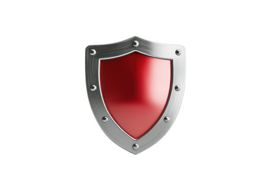 Steel-trimmed red shield emblem with metallic accents, cut out
