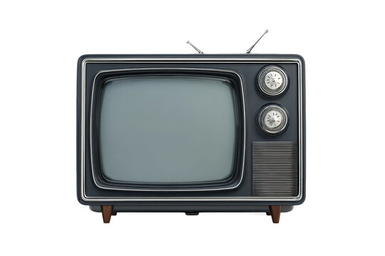 Vintage black-and-white television set with knobs and antenna, cut out