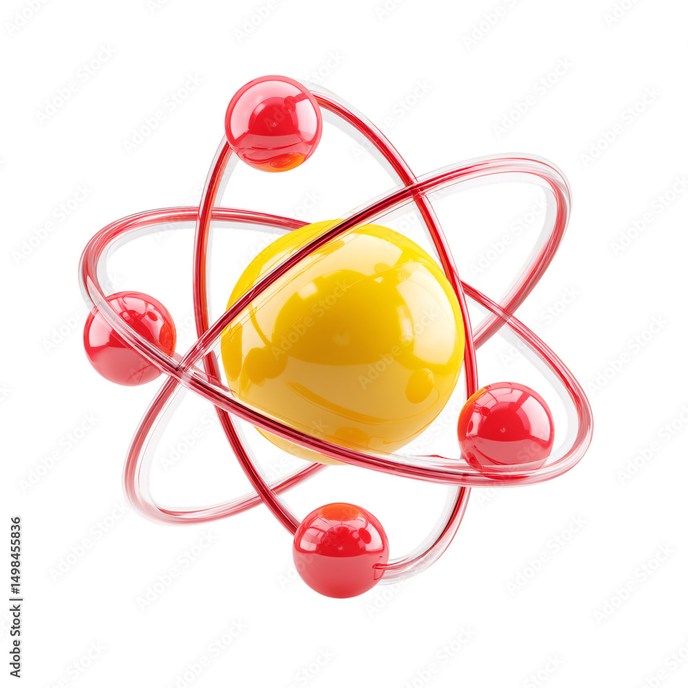 Poster abstract atom model 3d render isolated on transparent background