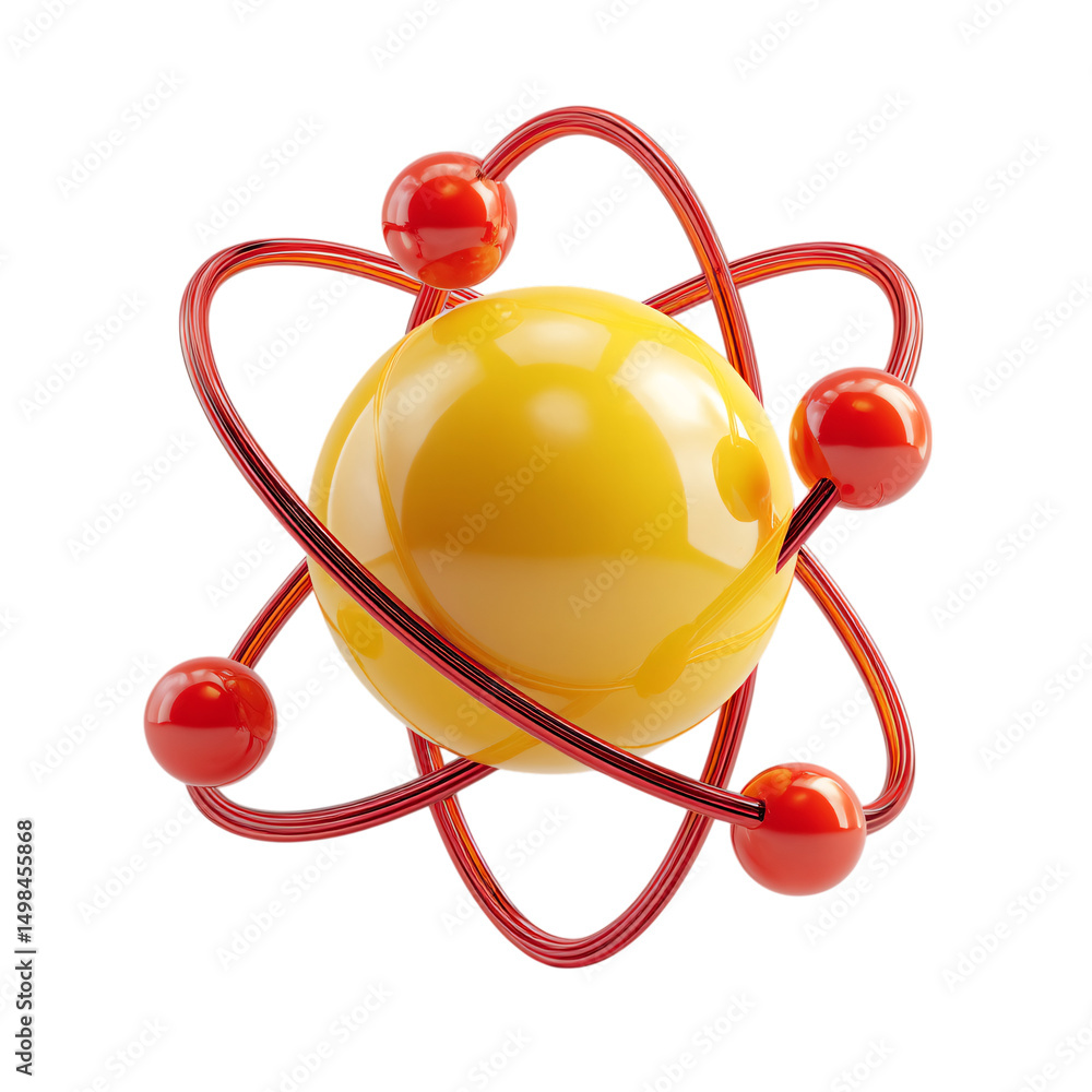 Poster abstract atom model 3d render isolated on transparent background