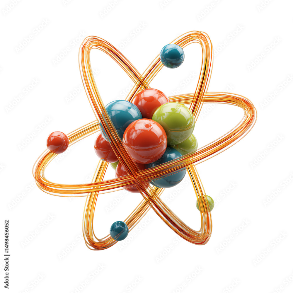 Poster abstract atom model 3d render isolated on transparent background