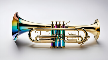 Fototapeta premium Iridescent Brass, A Colorful Symphony of Light and Musical Instrument Design