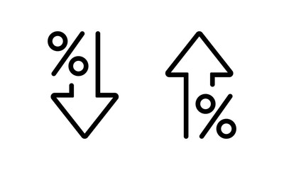 Percent down and up icon in trendy style. Percentage downward and upward arrow sign. Decline and growth symbol