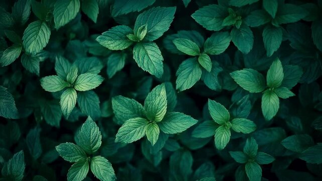 Lush Green Mint Leaves Background - Vibrant Texture of Fresh Herbs